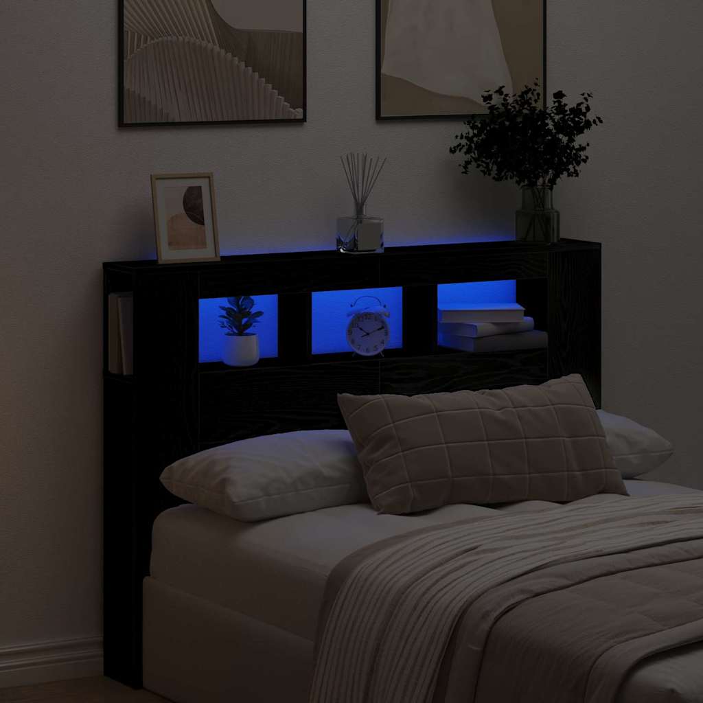 LED Kopfteil Schwarze Eiche 140 x 18,5 x 103,5 cm Holzwerkstoff
